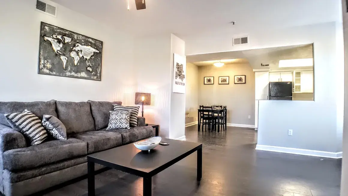 Modern furnished apartment interior available for weekly stays