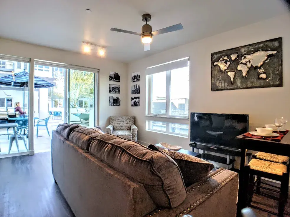 Furnished apartment with in-unit washer and dryer for work clothes