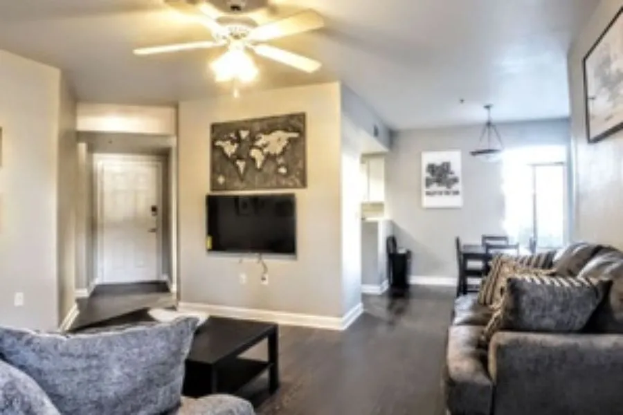 A fully furnished Canyon Apartments living room